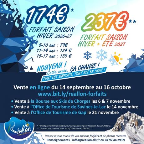 Forfaits Saison « Primeur » Réallon – Vente à la bourse aux skis !_Chorges - Forfaits Saison « Primeur » Réallon – Vente à la bourse aux skis !_Chorges