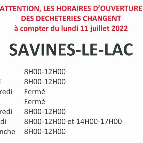 2022 07- SAVINES LE LAC Déchèterie nouveaux horaires