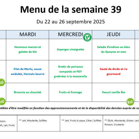 Menu semaine 39