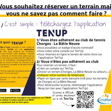 Fonctionnement de l'application Ten'up pour accéder aux tennis Chorges et la Bâtie Neuve
