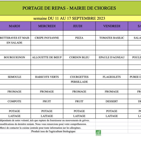 Menu du 11 au 17 sept 2023