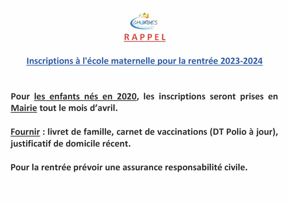 rappel pour les inscriptions à l’école