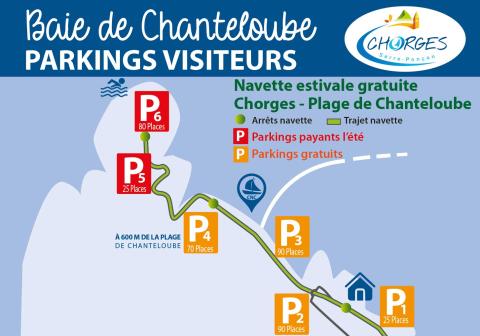 Plan des parkings à la baie de Chanteloube à Chorges